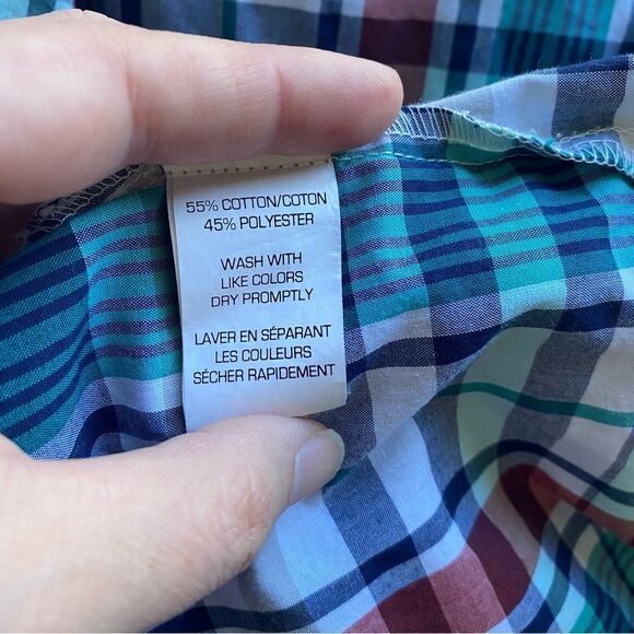 Van Heusen Classic Fit Teal & red Plaid Button Down Shirt | L (16-16.5) - Picture 4 of 4